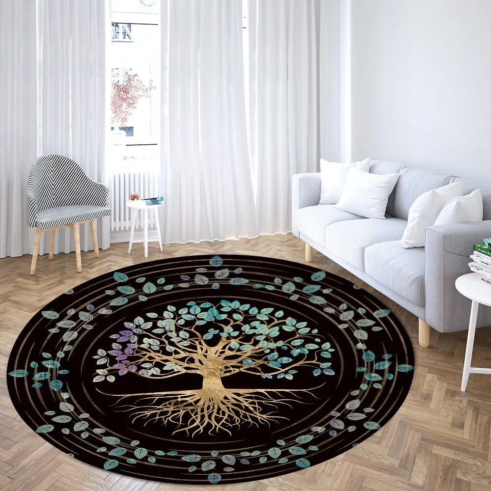 Navak Carpet World Tree Round Rug Area Rug Viking Norse Mythology Print Round Carpet Living Room Bedroom Floor Mat Playroom Soft Round Carpet