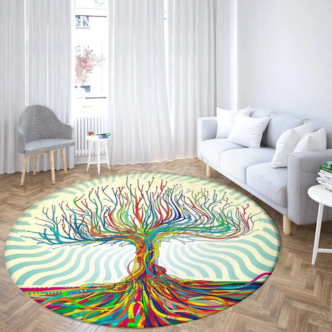 Navak Carpet World Tree Round Area Viking Norse Mythology Print Round Rug Living Room Bedroom Floor Mat Game Room