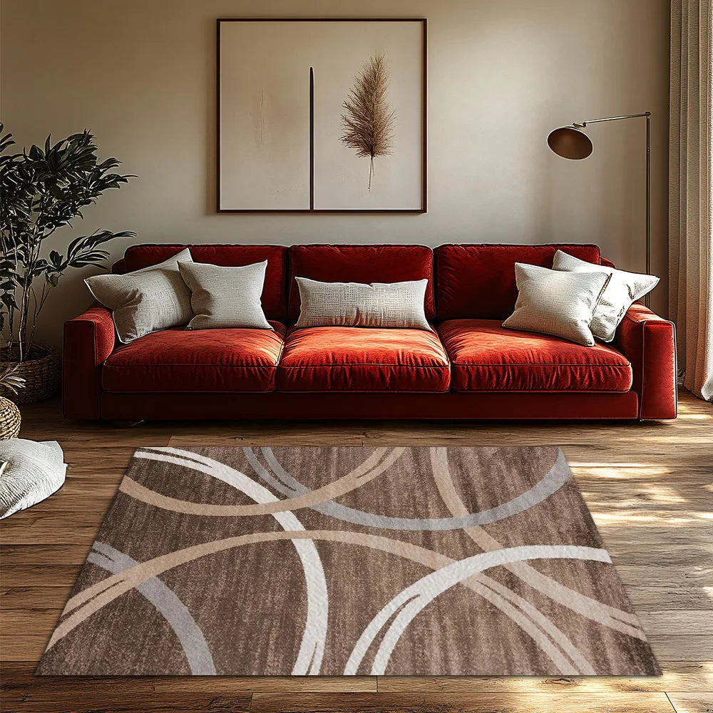 Navak Carpet rown Circle Pattern Area Rug, Modern Bohemian Non-Slip Carpet,Soft Low Pile Rug for Living Room,Natural Jute Decor for Cozy Home