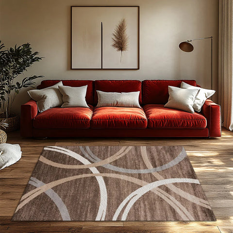 Navak Carpet rown Circle Pattern Area Rug, Modern Bohemian Non-Slip Carpet,Soft Low Pile Rug for Living Room,Natural Jute Decor for Cozy Home