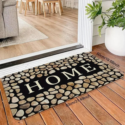 Navak Carpet Elegant 'HOME' Crystal Velvet Rug - Soft & Durable Pebble Design Doormat, Non-Slip Entrance Decor, Perfect Gift for Modern Homes