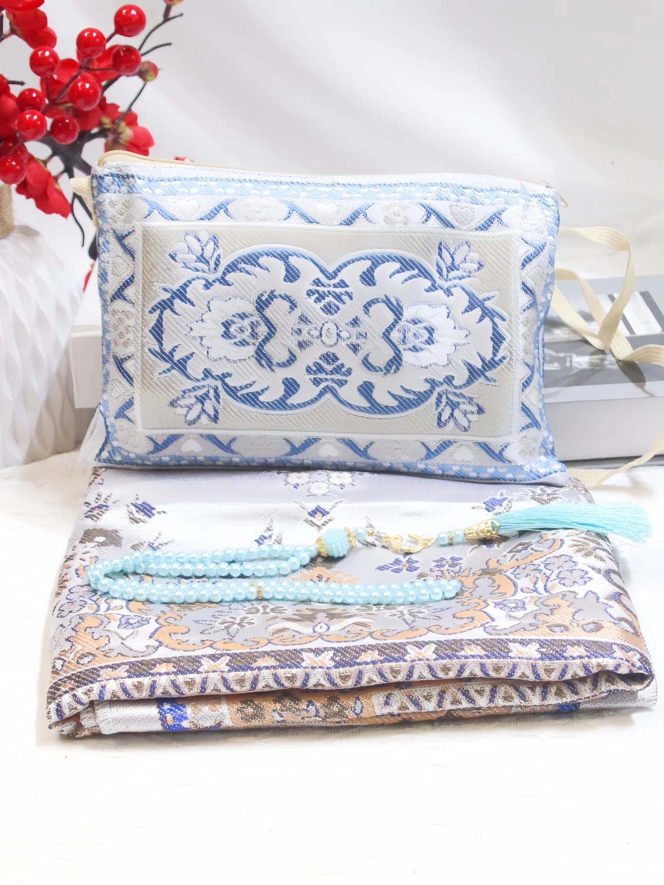 Navak Carpet Muslim Prayer Rug With Prayer Beads and Portable Bag Muslim Gift Islamic  Soft Mat Gifts Set Turkish Carpet For Ramadan Eid Hajj