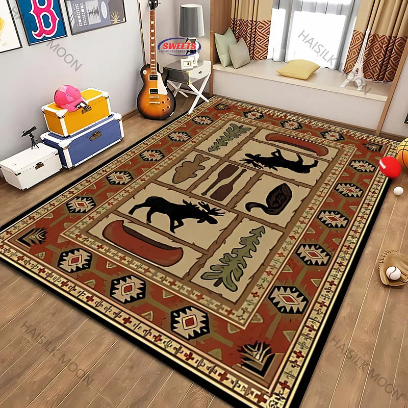 Navak Carpet American Country Retro Style Animal Printed Carpet Rug for Modern Home Decor, Stain Resistant, Kids Play Non-Slip Decor Mat Gift