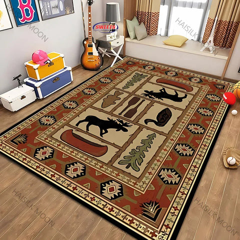 Navak Carpet American Country Retro Style Animal Printed Carpet Rug for Modern Home Decor, Stain Resistant, Kids Play Non-Slip Decor Mat Gift