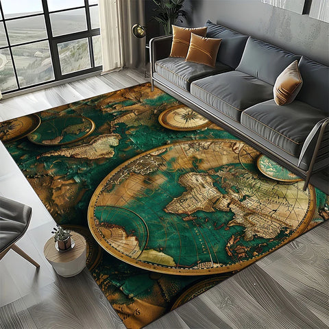 Navak Carpet Retro Marine Nautical Chart Compass Carpet Rug for Home Living Room Bedroom Sofa Doormat Decor, Floor Mat