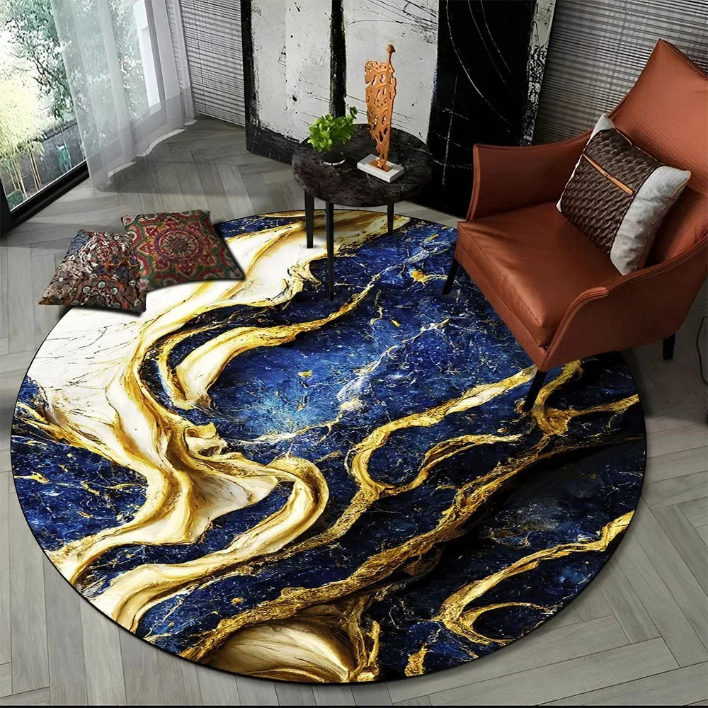Navak Carpet 3D Luxury Marble Print Round Carpet Abstract Geometric Area Rug for Living Room Bedroom Chair Decor Non-slip Floor Mat Doormat