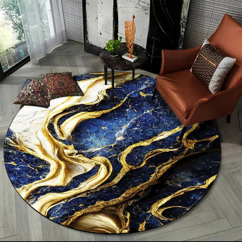 Navak Carpet 3D Luxury Marble Print Round Carpet Abstract Geometric Area Rug for Living Room Bedroom Chair Decor Non-slip Floor Mat Doormat
