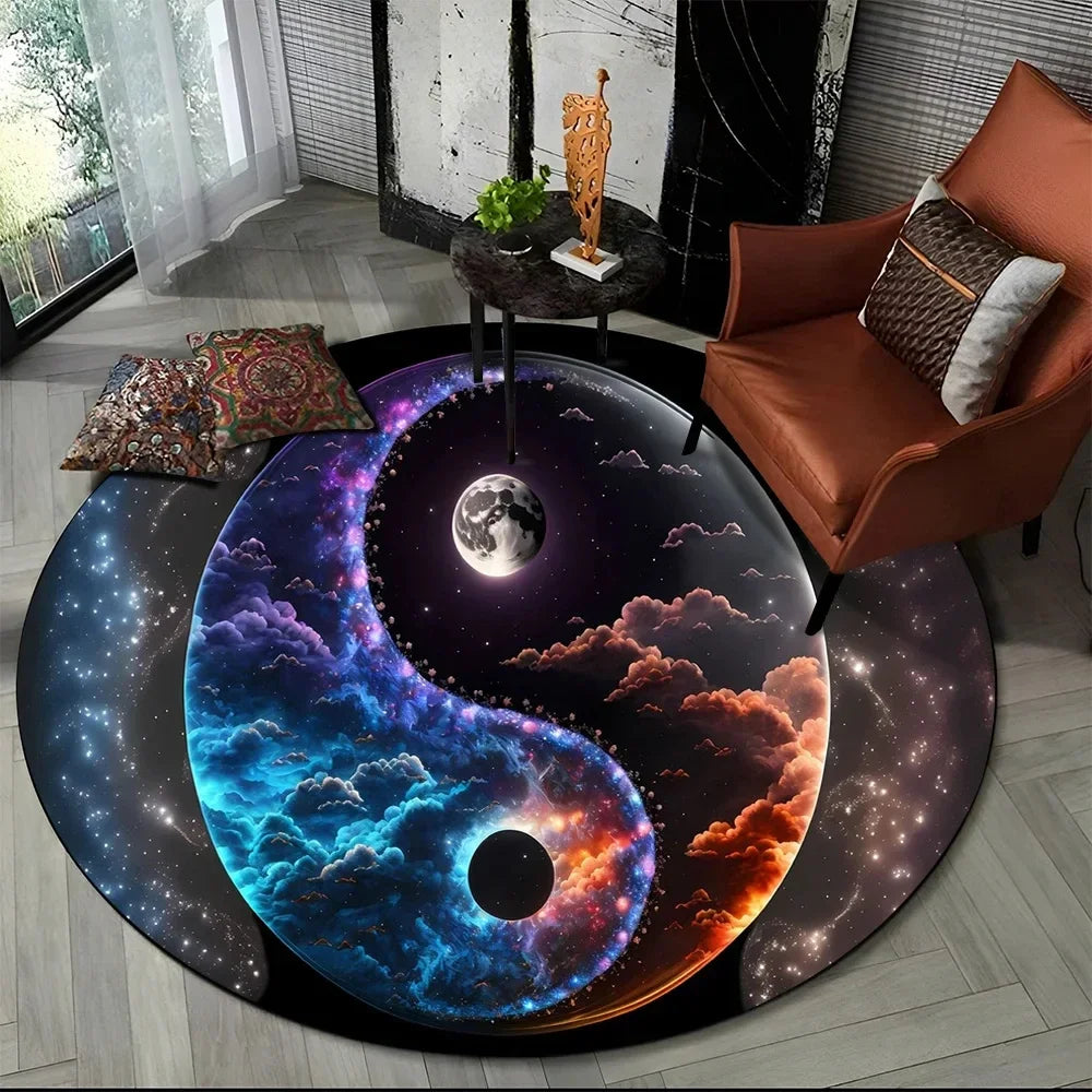 Navak Carpet Crystal Velvet Yin Yang Round Rug, 3D Tai Chi Print Non-Slip Floor Mat for Living Room, Bedroom, Home Decor, Circle Area Rug