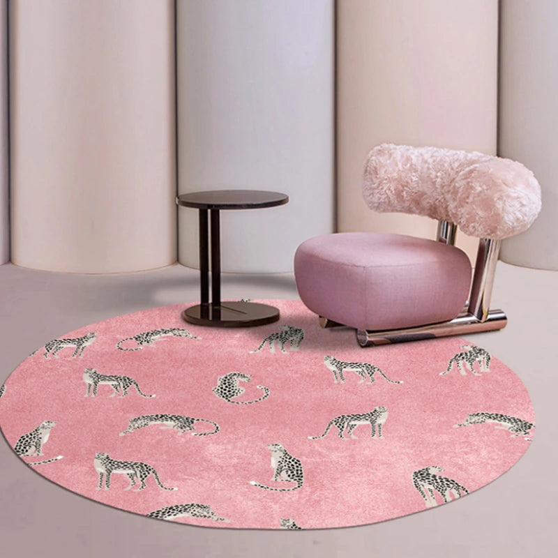 Navak Carpet Light Luxury Bedroom Decor Round Carpet Thickend Plush Bedside Floor Mat Fluffy Soft Rug Leopard Pattern Carpets for Living Room