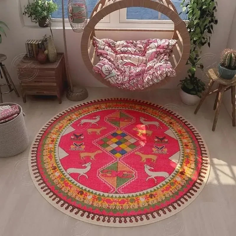 Navak Carpet Persian Retro Ethnic Style Round Living Room Rug Coffee Table Hanging Chair Swivel Chair Floor Mat Bedroom Bedside Rug
