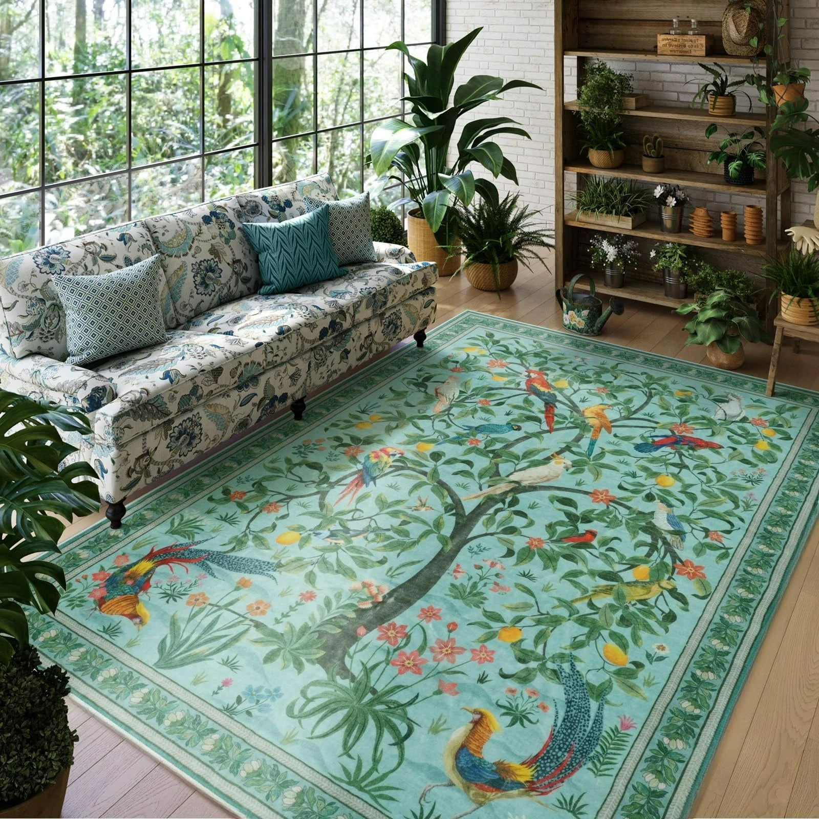 Navak Carpet Boho-style Floral Bird Designs Carpet Living Room Decor Sofa Rug Bedroom Bedside Soft Rug Kitchen Dining Area Floor Mat Washable