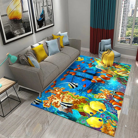 Navak Carpet 3D Hawaiian Sea Ocean Tropical Fish Carpet Living Room Fish Animal Pattern Kids Bedroom Soft Floor Decor