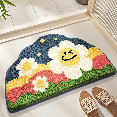 Navak Carpet Flower Shaped Cute Bathroom Mats Carpets Microfiber Tufted Mat Cute Luxury Fluffy Thick Rugs High Low Plush Irregular Carpets