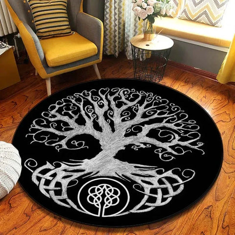 Navak Carpet World Tree Round Area Viking Norse Mythology Print Round Rug Living Room Bedroom Floor Mat Game Room
