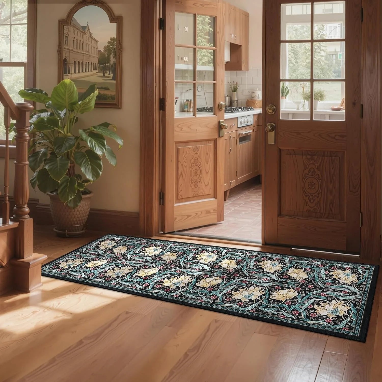 Navak Carpet Hallway Runner Rug Soft Floral Kitchen Rugs Washable Non Slip Corridor Long Carpet Bedroom Bedside Bath Laundry Room Floor Mat