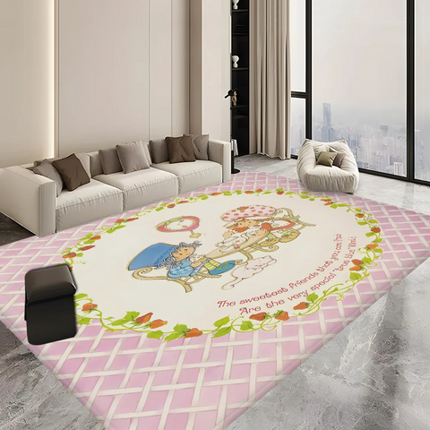 Navak Carpet S-Strawberry-Pink girl Floor Mat Bathroom Mat Kids Room Bedroom Decoration Balcony Anti-Slip Doormat Living Room Welcome Rug
