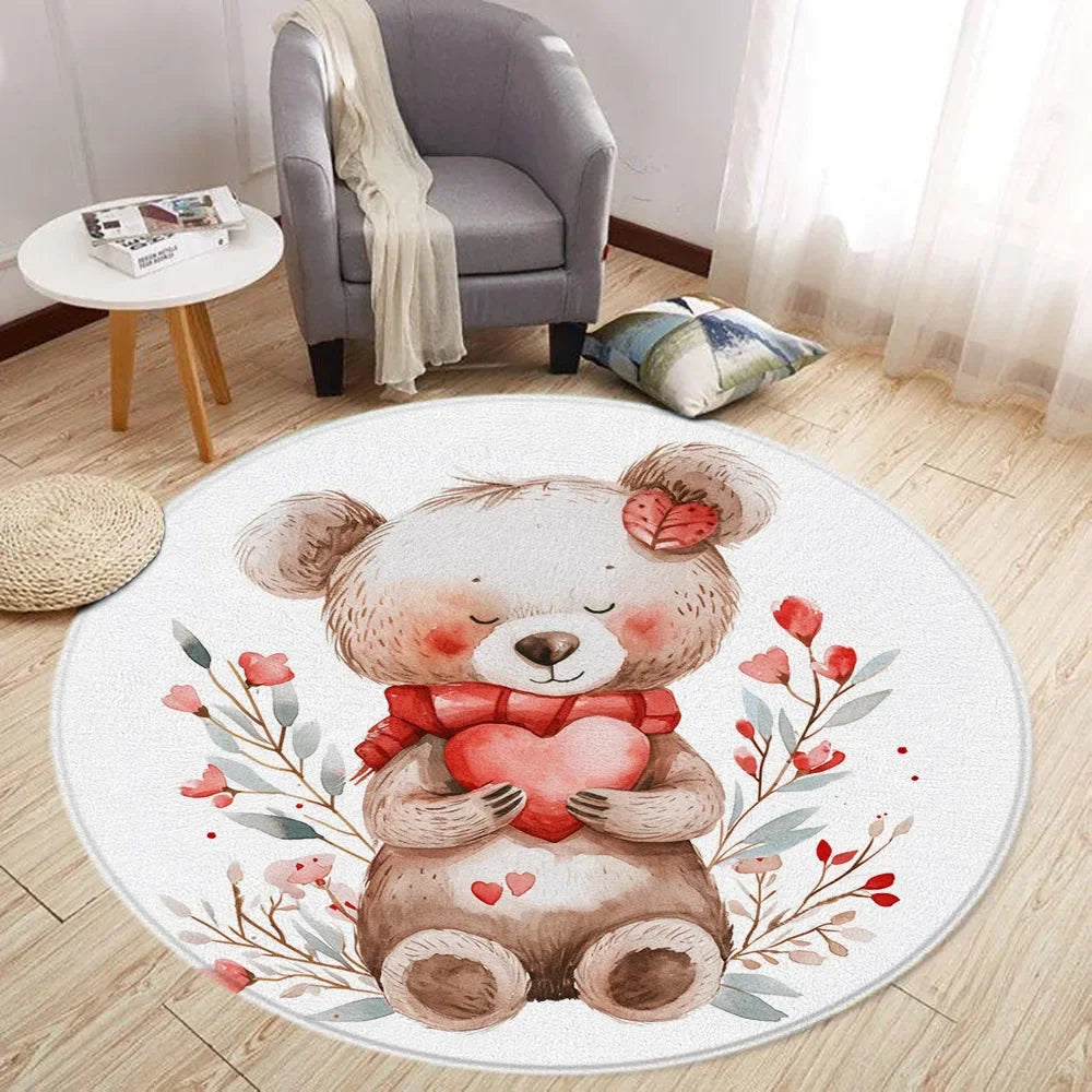 Navak Carpet Cartoon Lion Love Bear Round Rug Living Room Decoration Rabbit Bear Forest Animals Bedroom Rugs Home Mats Washable Leisure Rugs
