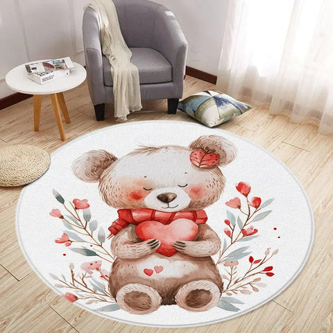 Navak Carpet Cartoon Lion Love Bear Round Rug Living Room Decoration Rabbit Bear Forest Animals Bedroom Rugs Home Mats Washable Leisure Rugs