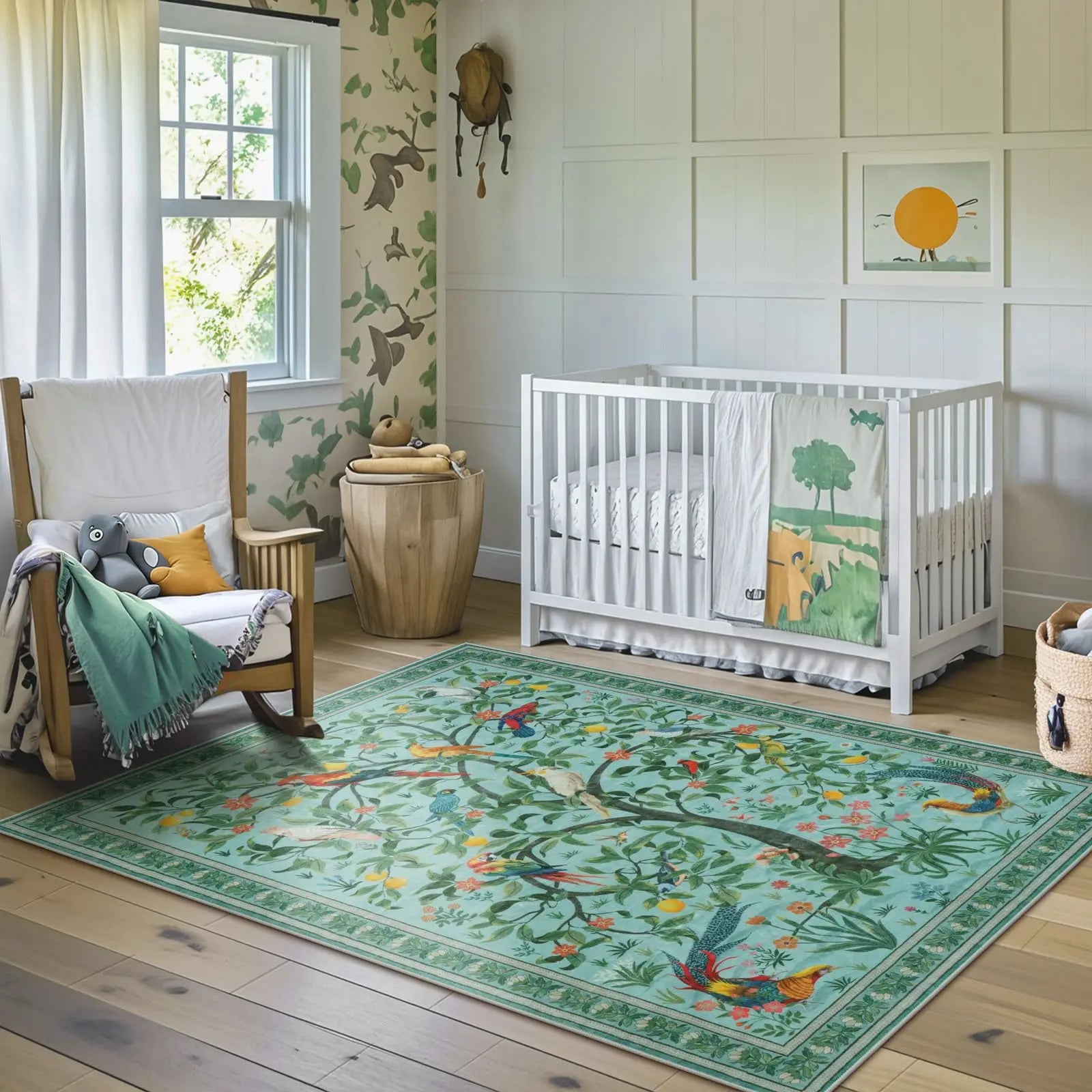 Navak Carpet Boho-style Floral Bird Designs Carpet Living Room Decor Sofa Rug Bedroom Bedside Soft Rug Kitchen Dining Area Floor Mat Washable
