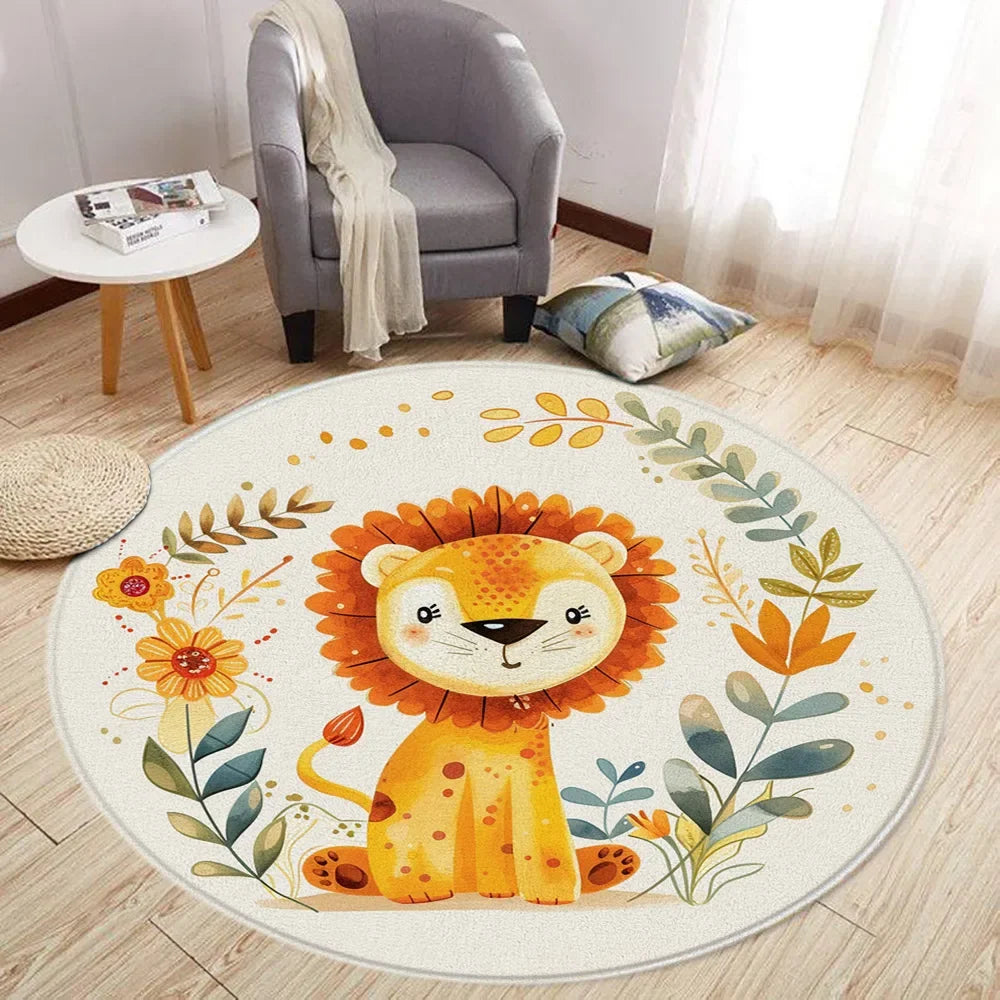 Navak Carpet Cartoon Lion Love Bear Round Rug Living Room Decoration Rabbit Bear Forest Animals Bedroom Rugs Home Mats Washable Leisure Rugs