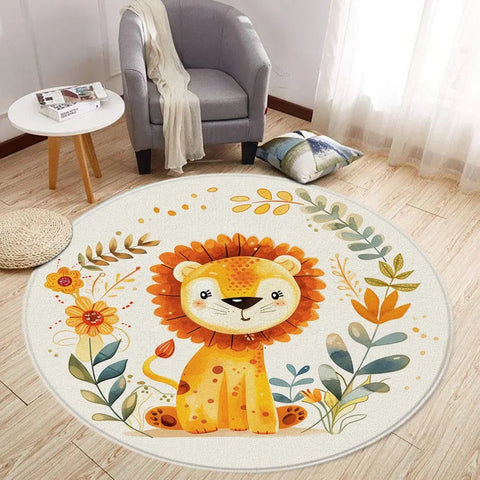 Navak Carpet Cartoon Lion Love Bear Round Rug Living Room Decoration Rabbit Bear Forest Animals Bedroom Rugs Home Mats Washable Leisure Rugs