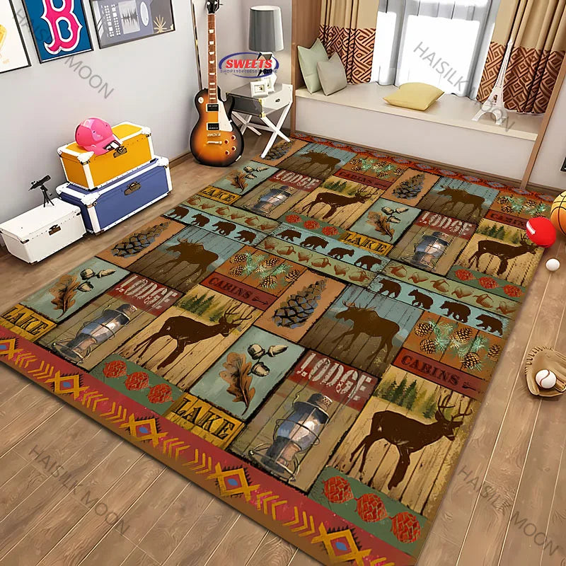 Navak Carpet American Country Retro Style Animal Printed Carpet Rug for Modern Home Decor, Stain Resistant, Kids Play Non-Slip Decor Mat Gift