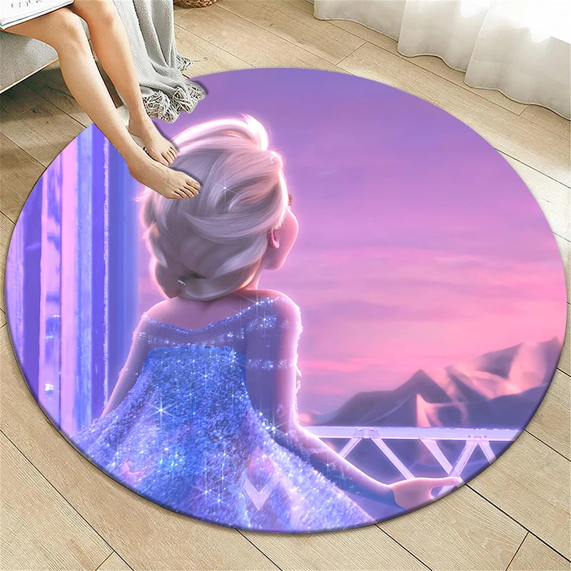 Navak Carpet Princess Elsa Cartoon Print Round Carpet, Bedroom Decorative Carpet, Living Room Bathroom Picnic Camping Entrance Non-slip Mat