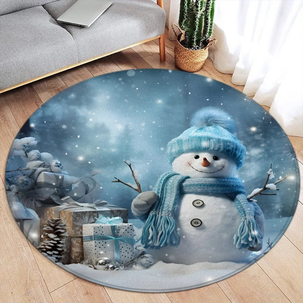 Navak Carpet Merry Christmas Happ New Year Round Rug Winter Festival Snowman Santa Claus Bedroom Living Room Xmas Home Decor Balcony Floor Ma