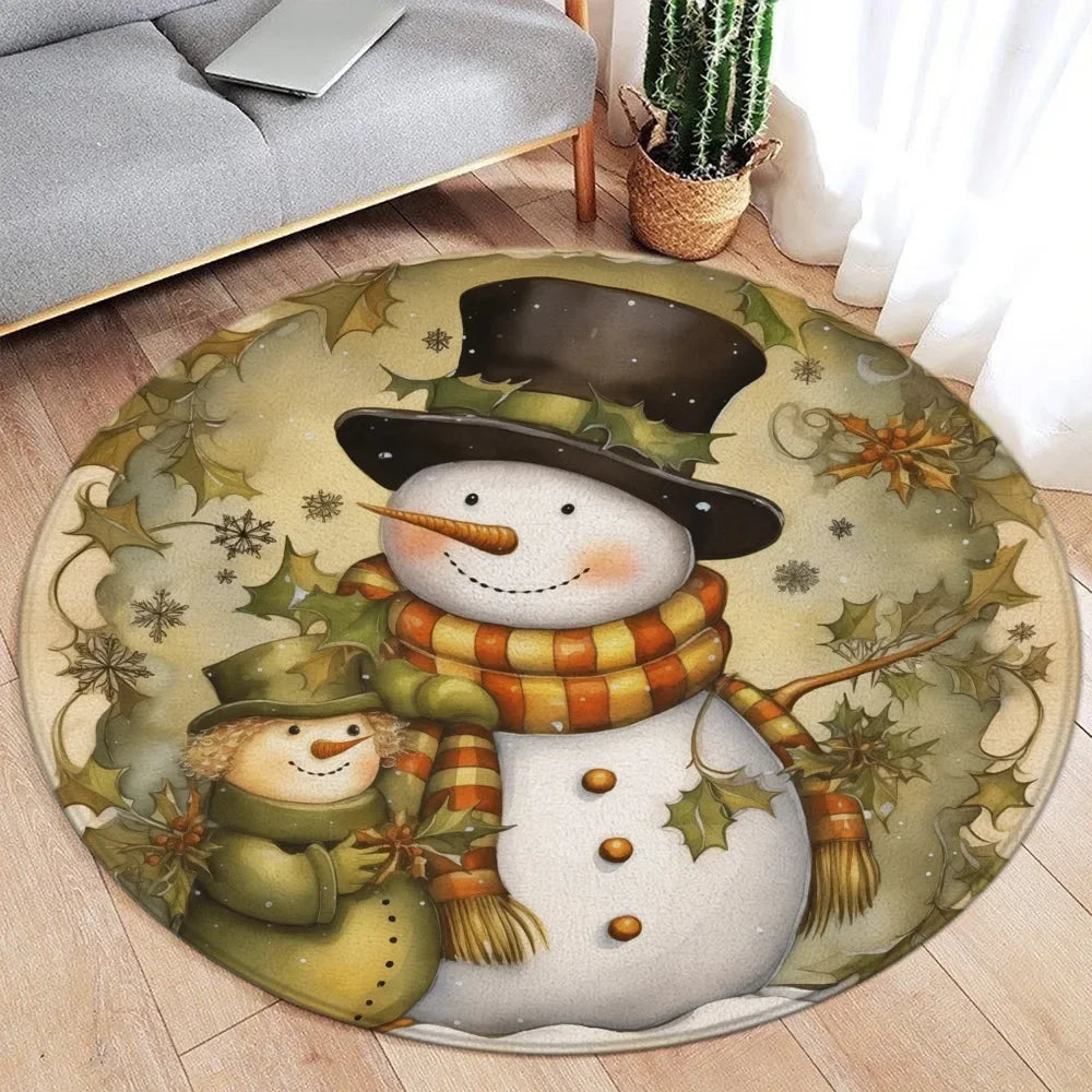 Navak Carpet Merry Christmas Happ New Year Round Rug Winter Festival Snowman Santa Claus Bedroom Living Room Xmas Home Decor Balcony Floor Ma