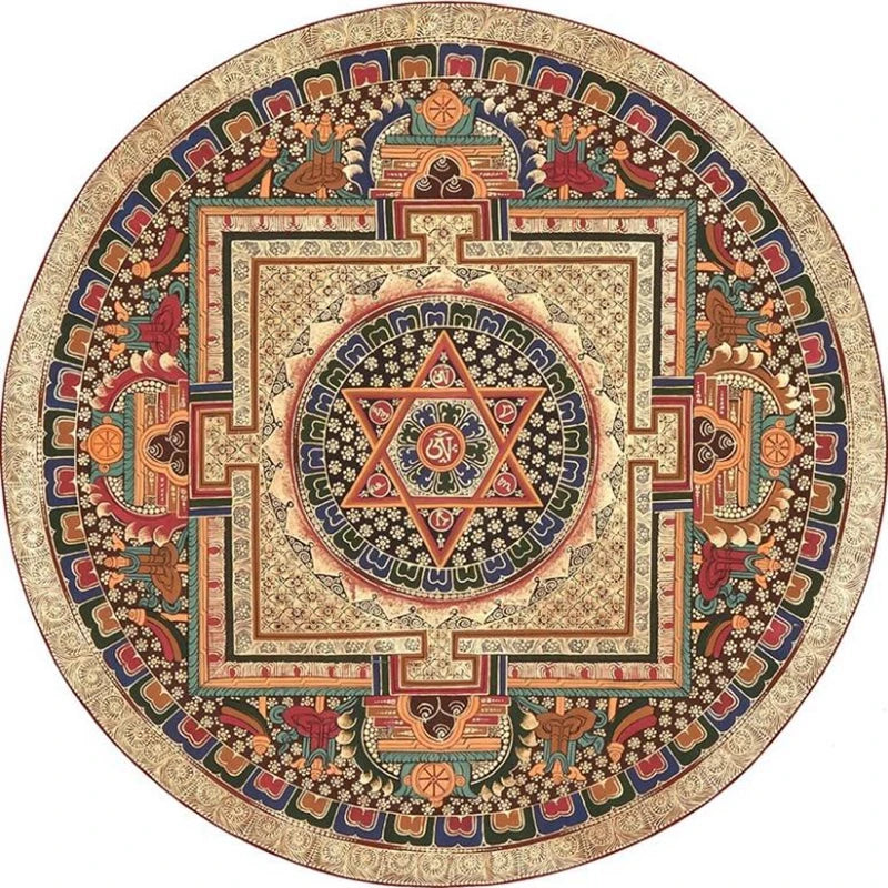 Navak Carpet Mandala Print Round Carpet Nordic Modern Living Room Anti-Slip Rug Coffee Table Foot Pad Bedroom Floor Mats Bay Window Chair Mat