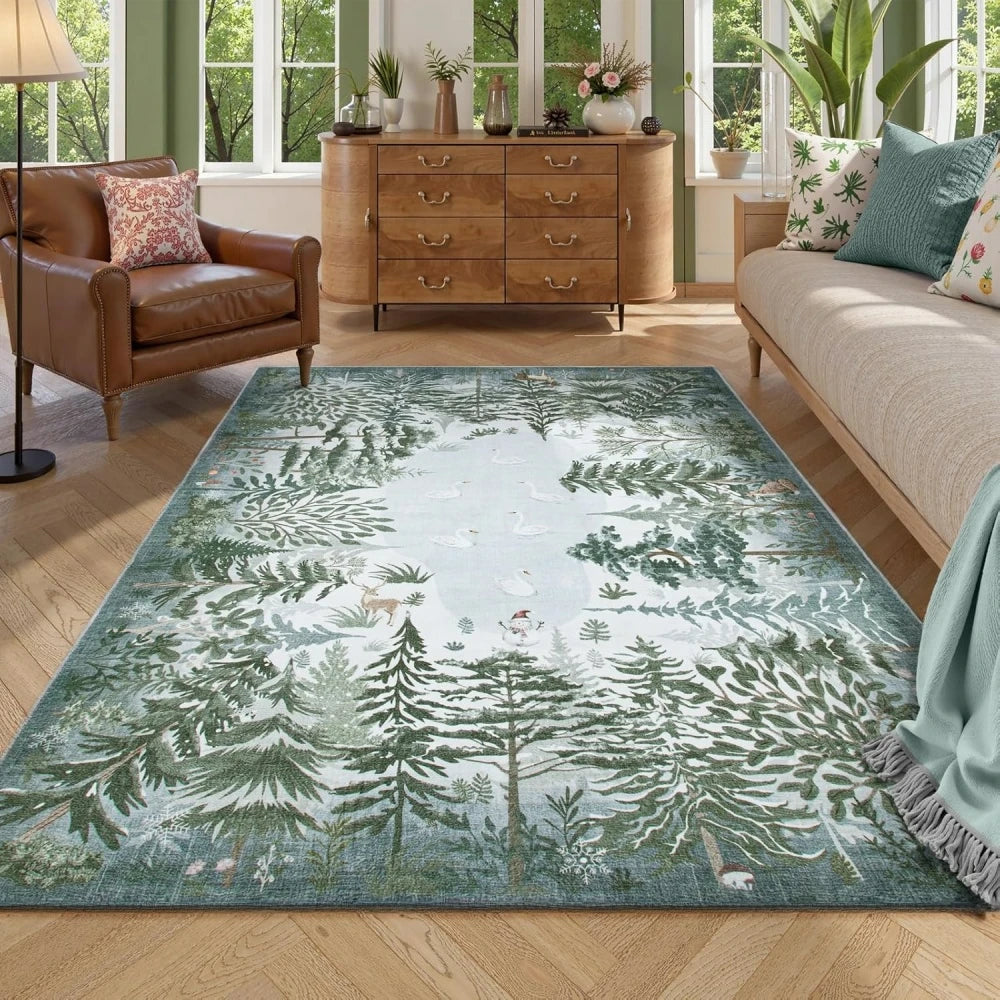 Navak Carpet Botanical Jungle Rug Green Carpet for Living Room Lounge Coffee Table Non-slip Carpet Kitchen Washable Area Rug Indoor Doormat