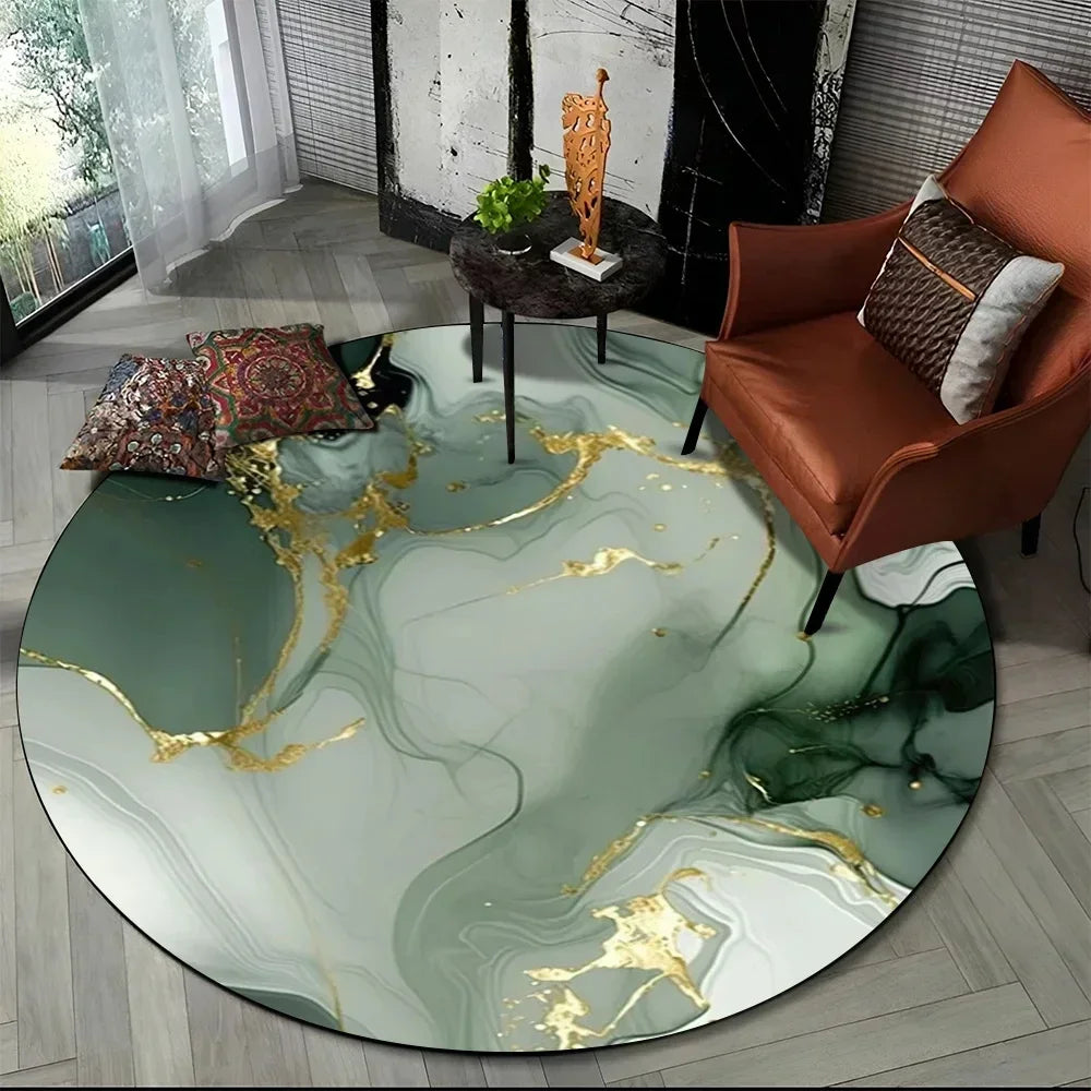 Navak Carpet 3D Luxury Marble Print Round Carpet Abstract Geometric Area Rug for Living Room Bedroom Chair Decor Non-slip Floor Mat Doormat