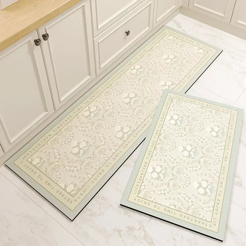 Navak Carpet Carpet for Kitchen Floor Mat Pvc Leather Waterproof Non-slip Long Rug Oil-proof Foot Mats Pink Flower Home Decoration Rugs