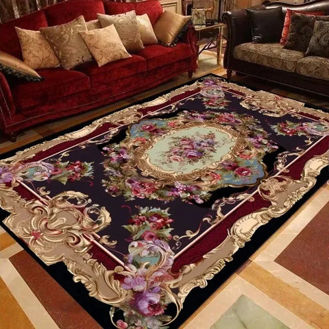 Navak Carpet European Style Peony Flower Luxury Carpet Red Festive Rug Washroom Floor Mat Bedroom Decor Rugs Living Room Rugs for Bedroom