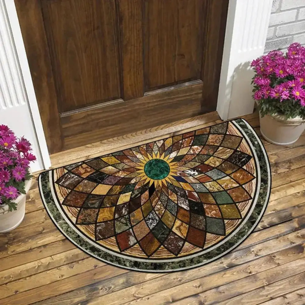 Navak Carpet New Non-Slip Semi-Circular Carpet Anti-fouling Easy to Clean Door Mat Ethnic Style Welcome Mat Home Decorative Door Mat