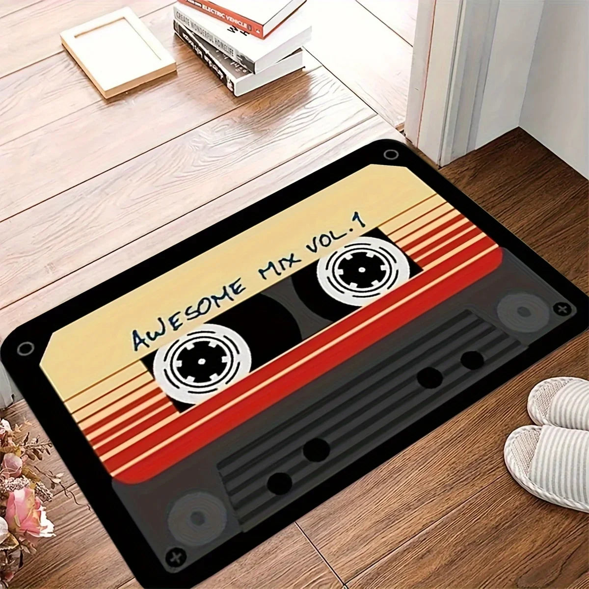 Navak Carpet 3D Cassette Music Tape Door Mat Flannel Carpet for Bathroom Non-slip Toilet Floor Mats Home Entrance Retro Decor Rugs