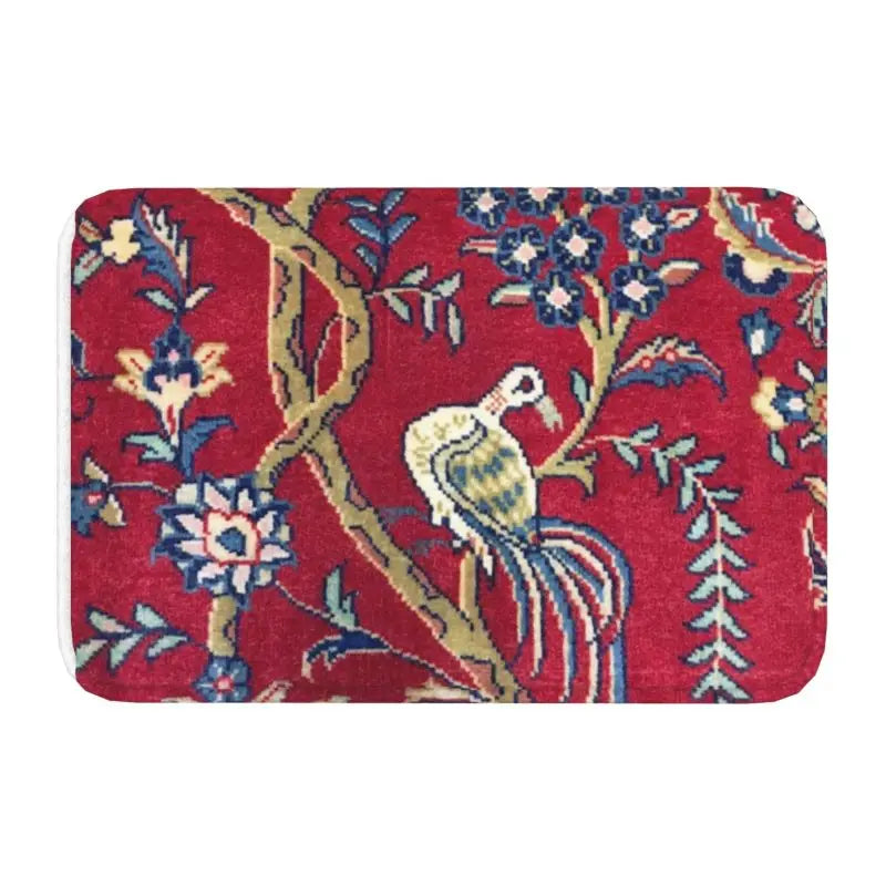 Navak Carpet Blue Antique Persian Isfahan Silk Rug With Animals Front Floor Door Entrance Mat Tribal Ethnic Floral Bath  Doormat Carpet Rug