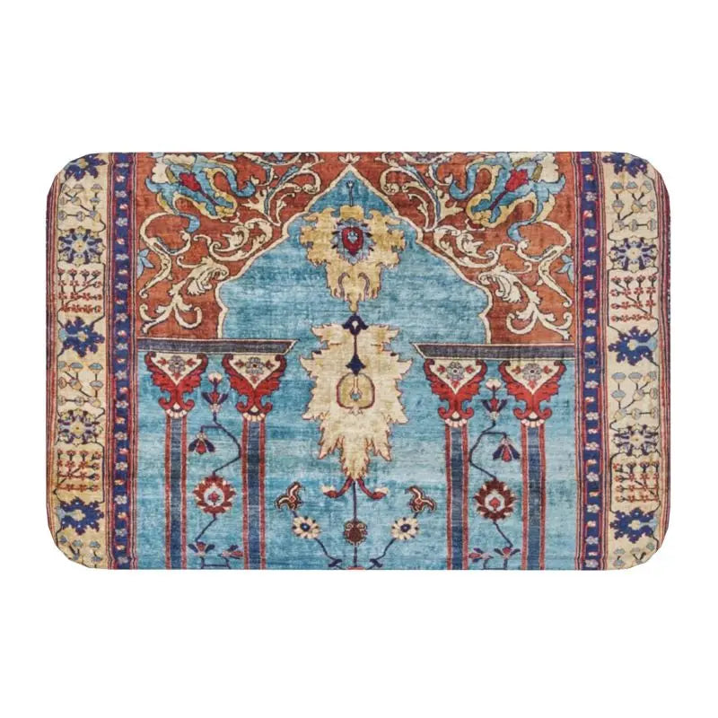 Navak Carpet Blue Antique Persian Isfahan Silk Rug With Animals Front Floor Door Entrance Mat Tribal Ethnic Floral Bath  Doormat Carpet Rug