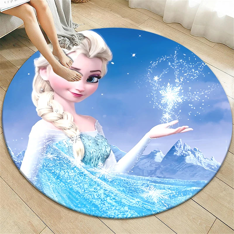 Navak Carpet Princess Elsa Cartoon Print Round Carpet, Bedroom Decorative Carpet, Living Room Bathroom Picnic Camping Entrance Non-slip Mat
