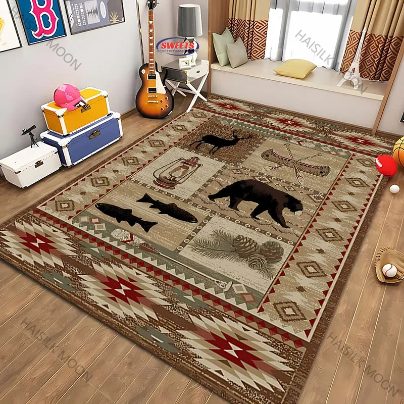 Navak Carpet American Country Retro Style Animal Printed Carpet Rug for Modern Home Decor, Stain Resistant, Kids Play Non-Slip Decor Mat Gift