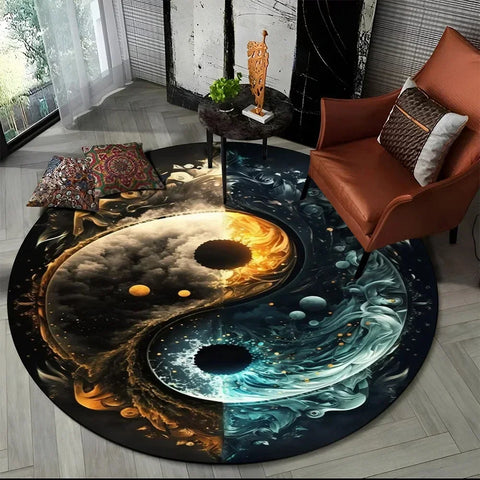 Navak Carpet Crystal Velvet Yin Yang Round Rug, 3D Tai Chi Print Non-Slip Floor Mat for Living Room, Bedroom, Home Decor, Circle Area Rug