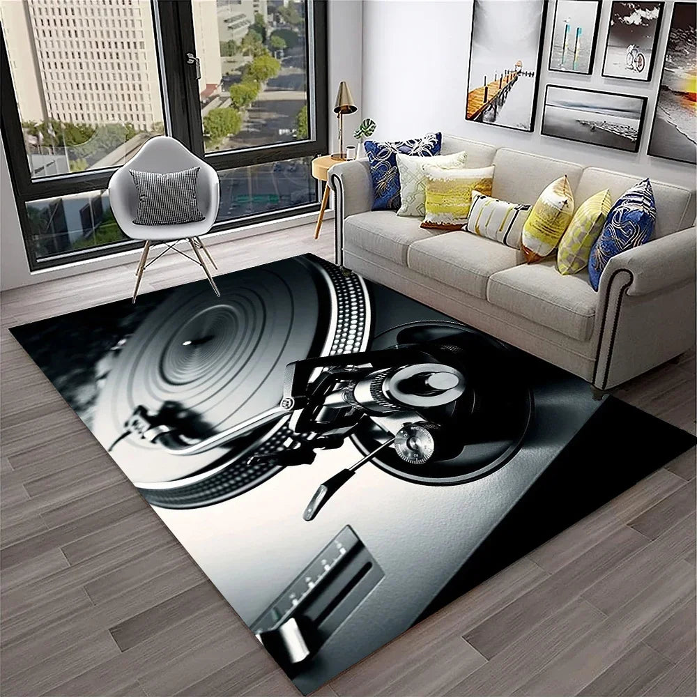 Navak Carpet 3D Retro Vinyl Record Music Art Carpet Rug for Home Living Room Bedroom Sofa Doormat Decor,Kid Play Area Rug Non-slip Floor Mat