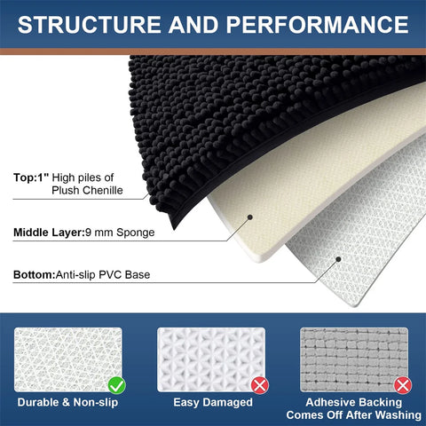 Navak Carpet Olanly Chenille Bathroom Rug Extra Soft Shaggy Bath Mat Non-Slip Bathroom Floor Mat Water Absorbent Plush Microfiber Rugs Shower
