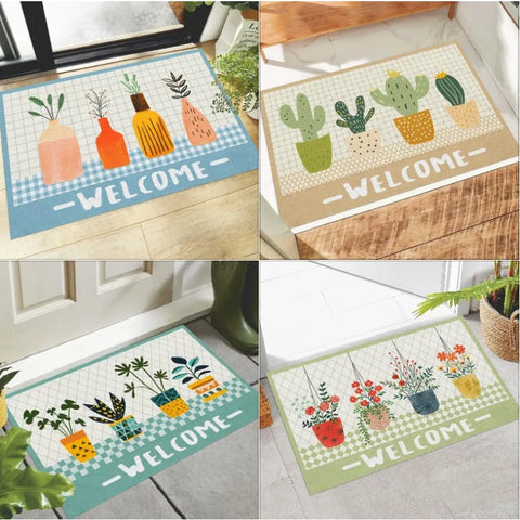 Navak Carpet Creative Small Fresh Cactus Plant Print Welcome Door Mat Square Cuttable Fluffy Carpet Rug Non-slip Entrance Mat for Home Decor