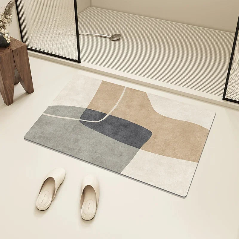 Navak Carpet Absorbent Bath Rug Mat Bathroom Non-slip Area Bath Rug Home Decor Cream Beige Stripes Area Rugs Toilet Entrance Diatom Mud Mat