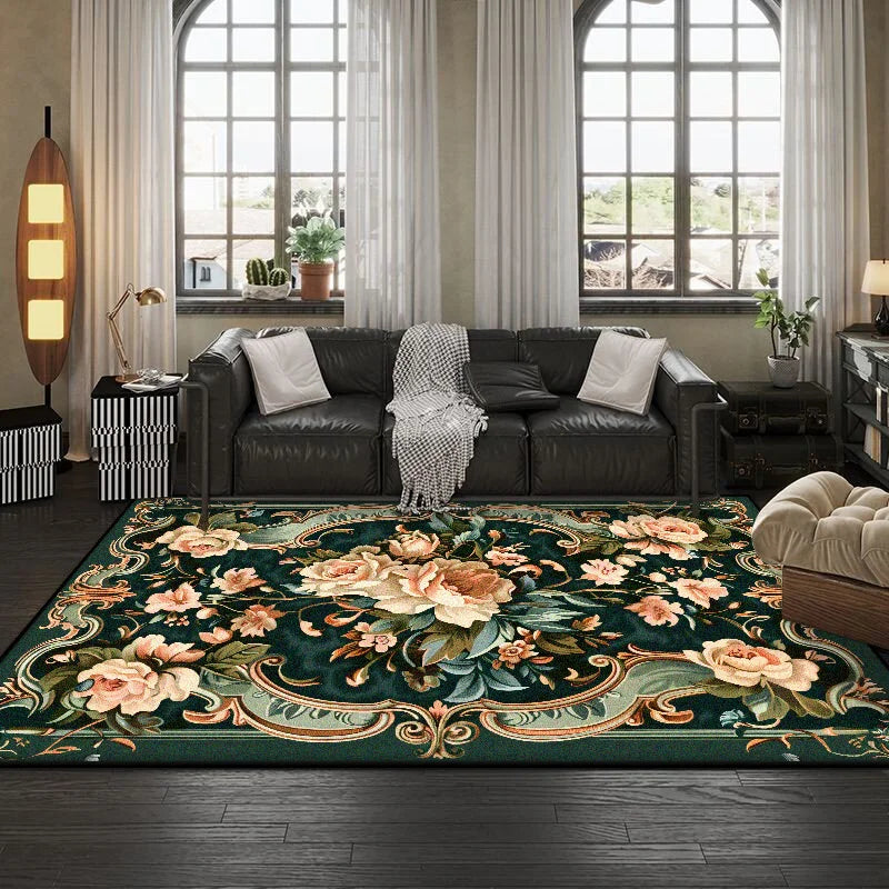 Navak Carpet European Style Flower Plant Living Room Carpet Luxury Decoration Home Sofa Area Soft Floor Mats Bedroom Cloakroom Non-slip Rug