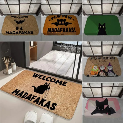 Navak Carpet Daily Picks Disney Dark Cat Welcome Madafakas Floor Mat Entrance Door Mat Rectangle Home Soft Badmat Front Door Indoor Outdoor Mat