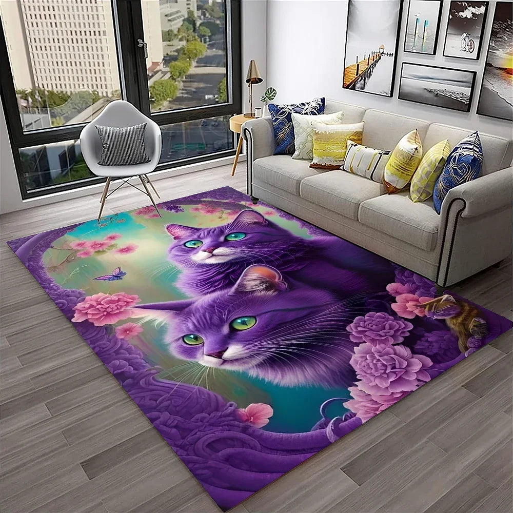 Navak Carpet 3D Cute Cat Flower Cartoon Carpet Rug for Home Living Room Bedroom Sofa Doormat Decor,Child Play Area Rug Non-slip Floor Mat