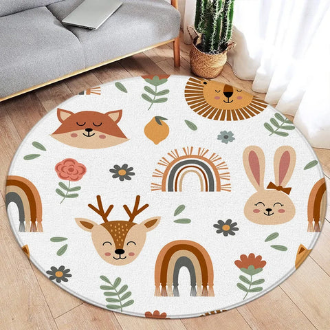 Navak Carpet Cartoon Round Carpet Ocean Fish Dolphin Starfish Cute Deer Lion Elephant Tiger Kids Bedroom Mat Home Living Room Decor Floor Rug
