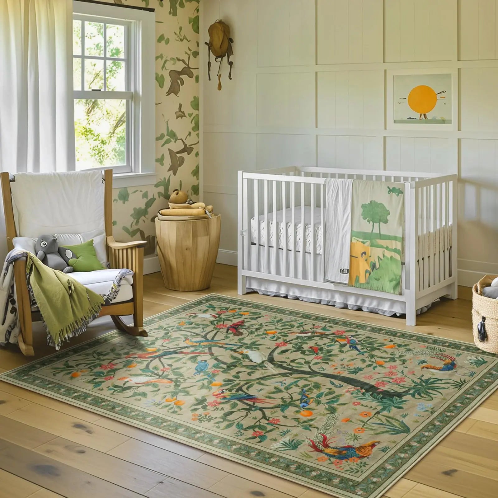 Navak Carpet Boho-style Floral Bird Designs Carpet Living Room Decor Sofa Rug Bedroom Bedside Soft Rug Kitchen Dining Area Floor Mat Washable